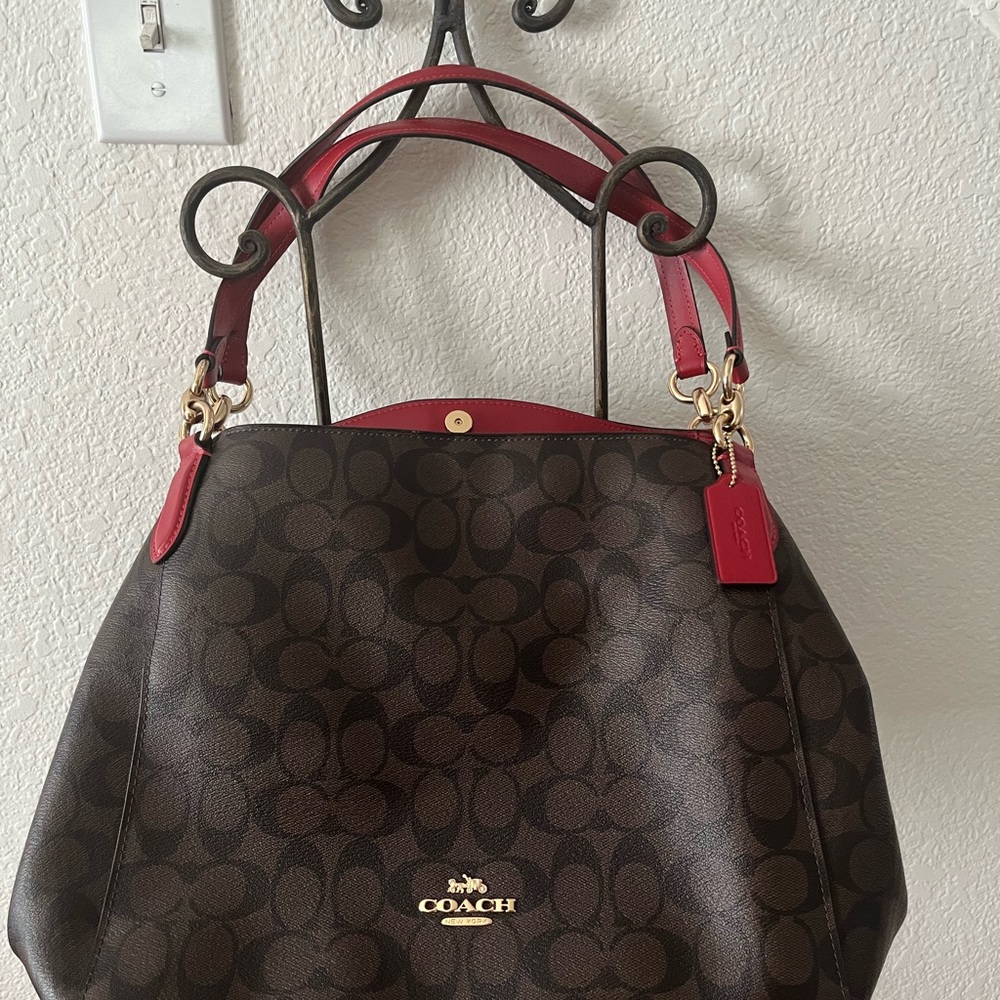 Coach Signature Canvas Tote with Red Trim